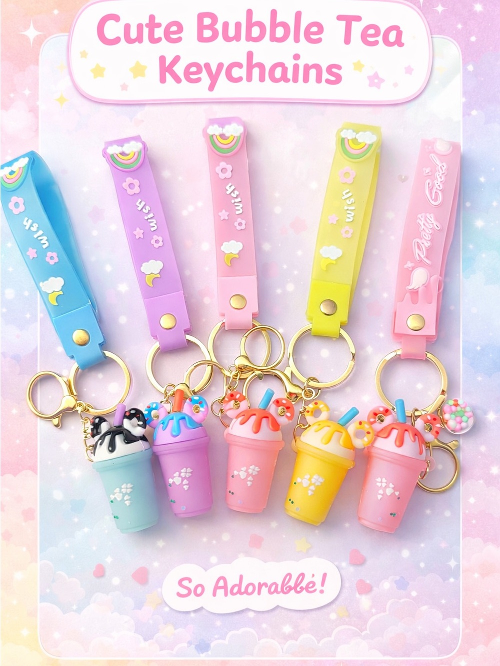 Cute Bubble Tea Keychain - Pastel Pink, Yellow, Blue, Purple, Mint